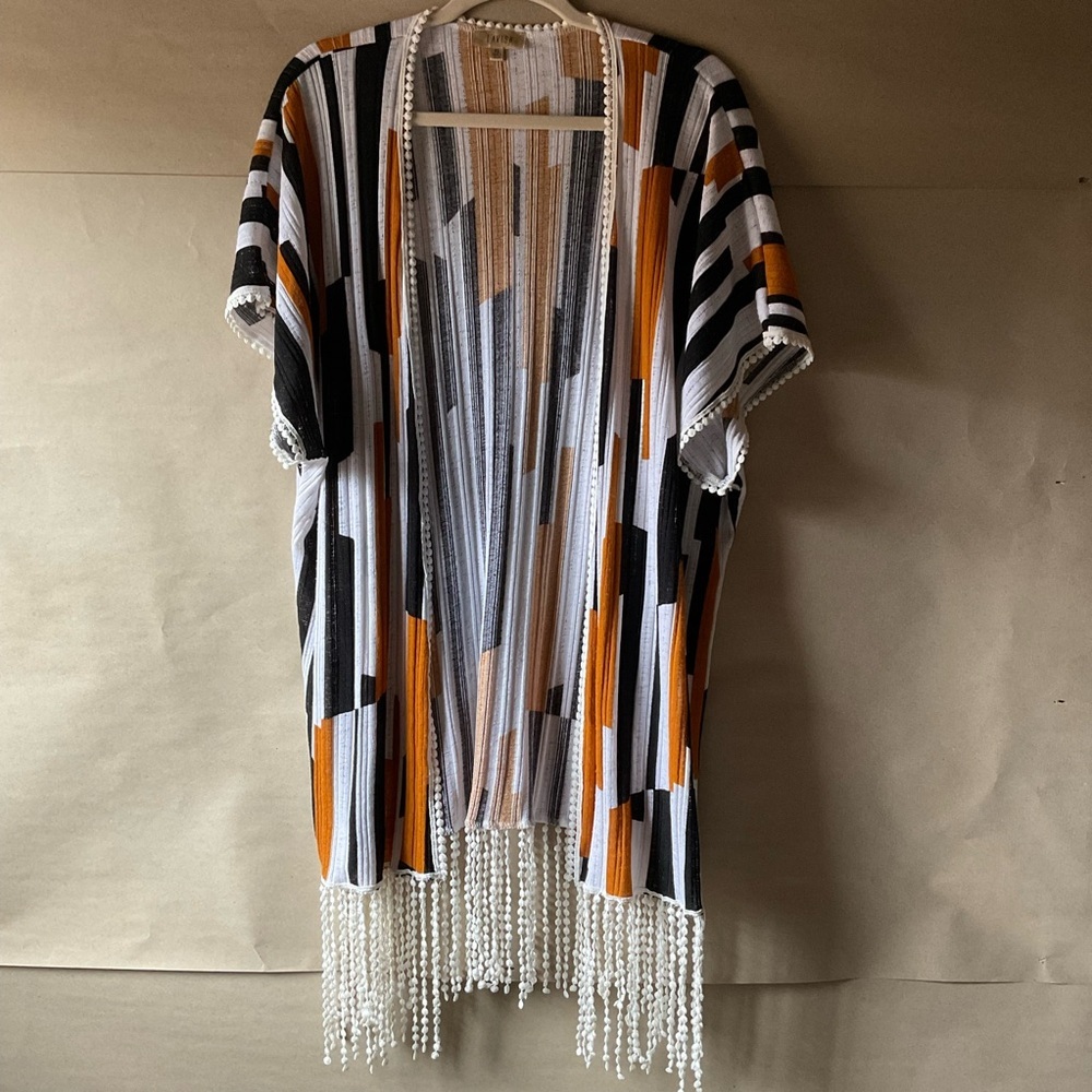 Lavish Multicolor Striped Kimono with fringe. Size XL
